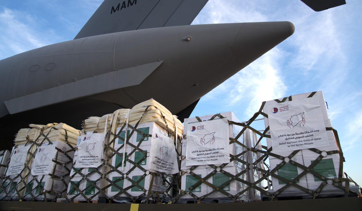 Qatari Aircraft Arrives in Turkiye's Gaziantep Carrying Humanitarian Aid to Syria